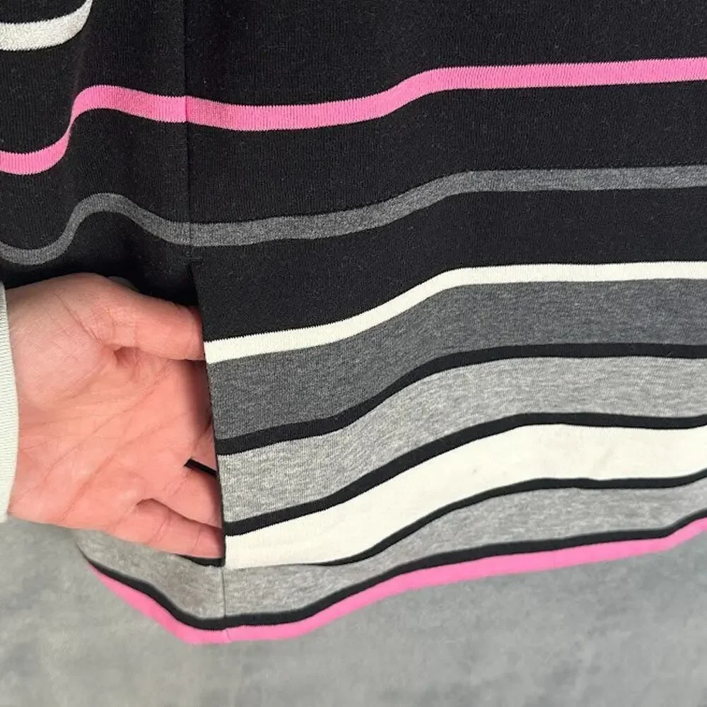 T By Talbots Top Women Extra Large Black Pink Striped Mock Neck Comfy Sweatshirt - Picture 5 of 13